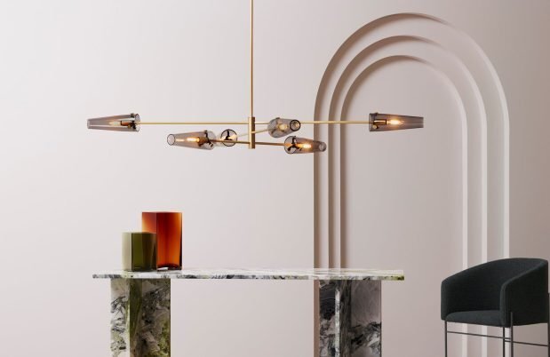 CTO Lighting Axis Large Pendant Light satin brass with smoked glass
