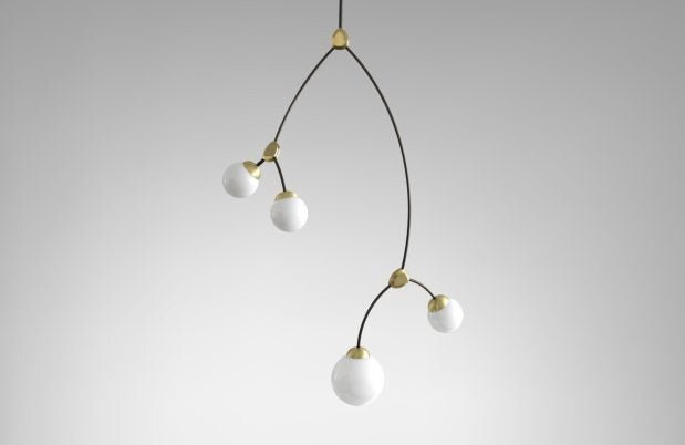 CTO Lighting Ivy - Vertical 4 Pendant Light bronze with satin brass details and shiny opal glass
