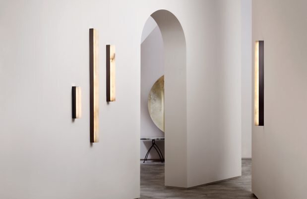 CTO Lighting Artes 900 - DALI-A Wall Light bronze with satin brass details and honed alabaster