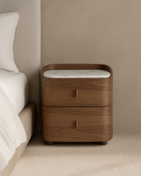 Tommy Franks Vertu Bedside Table — Walnut & Carrara Marble — 520mm - thumbnail 8