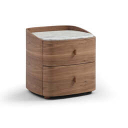 Tommy Franks Vertu Bedside Table — Walnut & Carrara Marble — 520mm - thumbnail 4