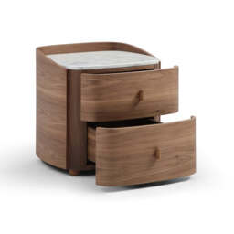 Tommy Franks Vertu Bedside Table — Walnut & Carrara Marble — 520mm - thumbnail 6