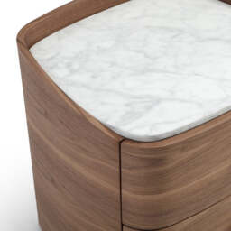 Tommy Franks Vertu Bedside Table — Walnut & Carrara Marble — 520mm - thumbnail 7