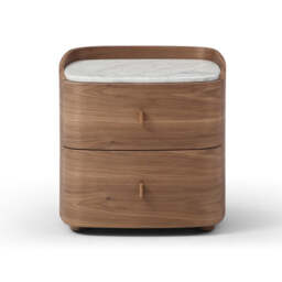 Tommy Franks Vertu Bedside Table — Walnut & Carrara Marble — 520mm - thumbnail 5