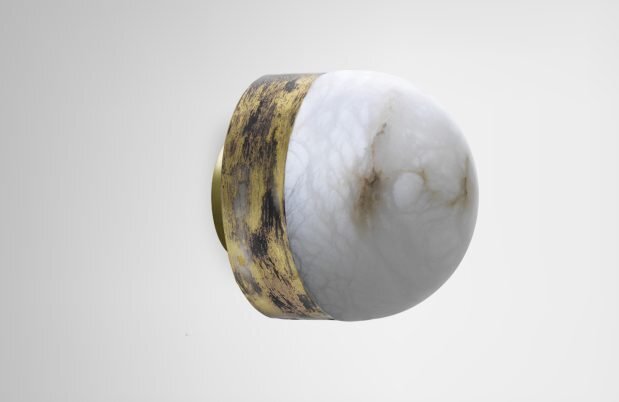 CTO Lighting Lucid 200 - Flush Wall Light silvered oxidised brass with honed alabaster