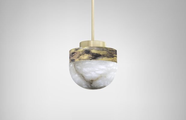 CTO Lighting Lucid 200 Pendant Light silvered oxidised brass with honed alabaster