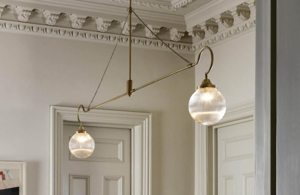 CTO Lighting Floren 2 Arm Pendant Light antique brass and ribbed glass