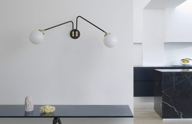 CTO Lighting Array Wall Twin - DALI-A Wall Light bronze with satin brass details and shiny opal glass