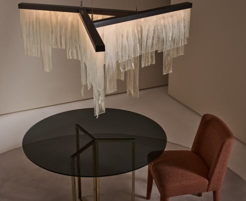CTO Lighting Cascata - Ceiling Rose - DALI-A Chandelier polished nickel with wavy kiln glass
