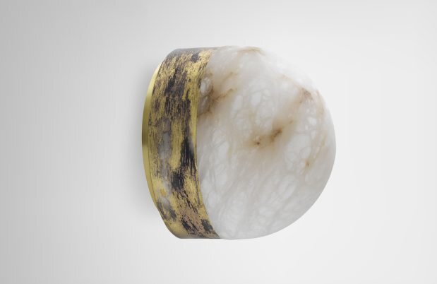 CTO Lighting Lucid 300 - Flush Wall Light silvered oxidised brass with honed alabaster