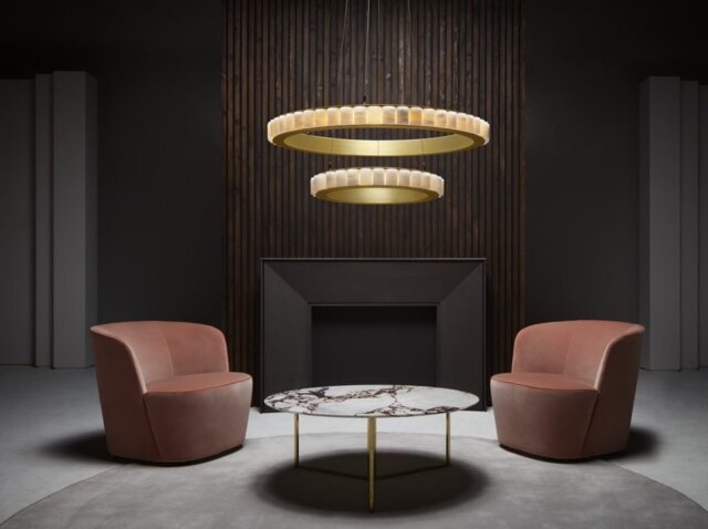 CTO Lighting Avalon Halo X-Large - Ceiling Rose Chandelier bronze finish with honed alabaster