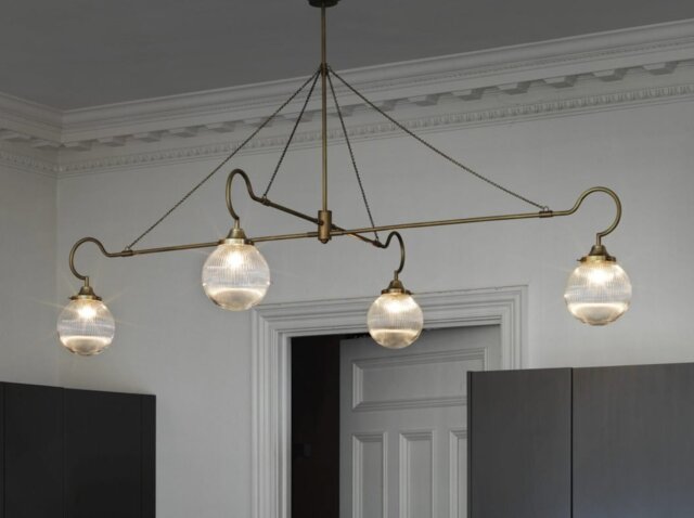 CTO Lighting Floren 4 Arm Pendant Light antique brass and ribbed glass