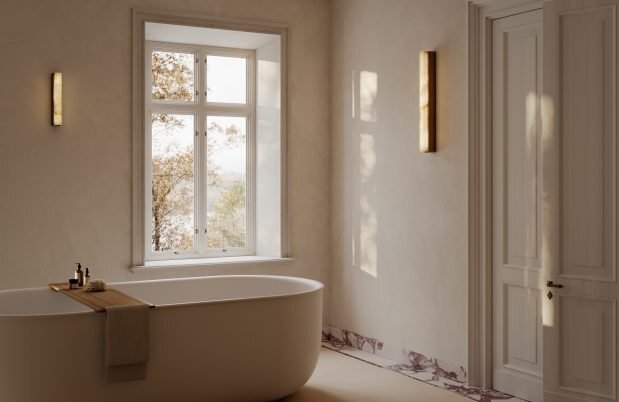 CTO Lighting Artes 1200 - IP44 - DALI-A Wall Light antique bronze with antique bronze details and honed alabaster