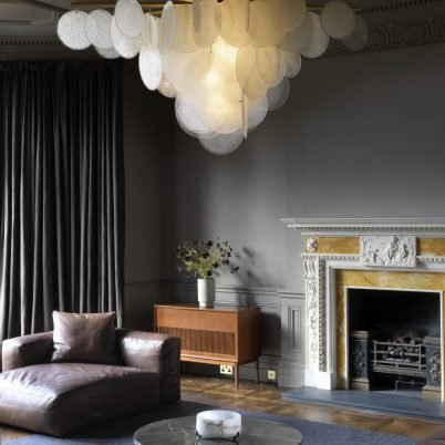 CTO Lighting Nimbus - Large - DALI-A Chandelier satin brass with fritted glass