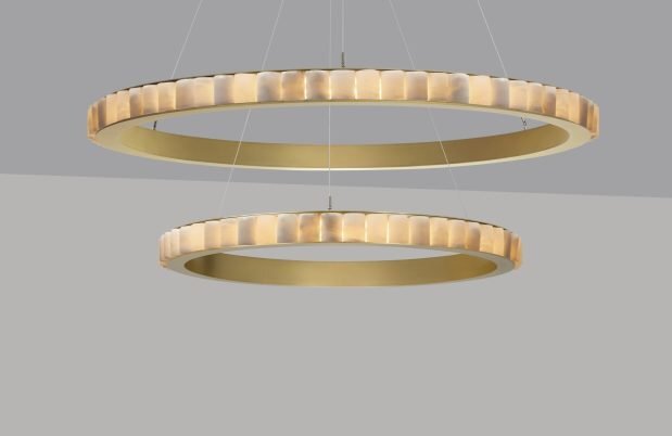 CTO Lighting Avalon Halo X-Large - Ceiling Mounting Plate - DALI-A Chandelier satin brass with honed alabaster