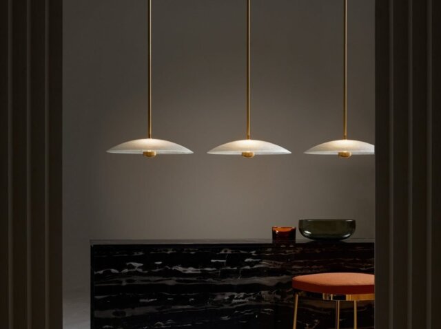 CTO Lighting Cielo Large DALI-A Pendant Light satin brass with fritted glass