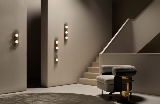 CTO Lighting Modulo - Single - DALI-A Wall Light antique bronze with smoked kiln glass and matt glass