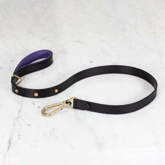 Buster + Punch RPA-02777 Hand Crafted - 15mm  Dog Lead Black/Purple - Brass