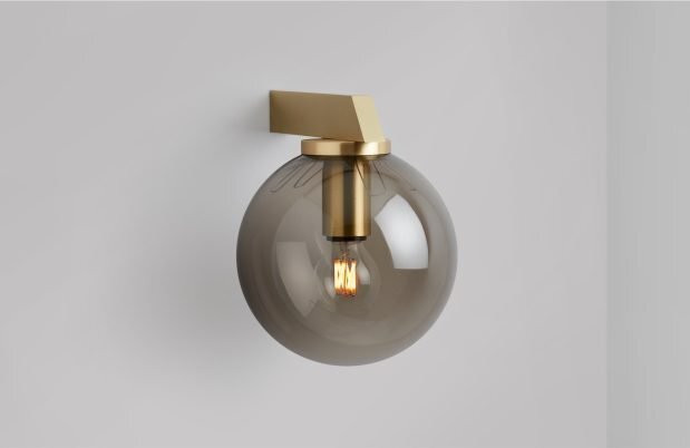 CTO Lighting Gaia - Flush - DALI-A Wall Light satin brass with smoked glass