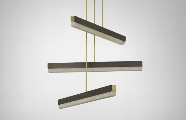 CTO Lighting Artes Collective 600, 900, 1200 Pendant Light bronze with satin brass details and honed alabaster