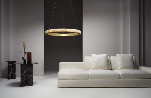 CTO Lighting Avalon X-Large - Ceiling Rose Chandelier satin brass with honed alabaster