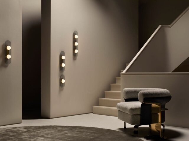 CTO Lighting Modulo - Twin IP44 Wall Light antique bronze with smoked kiln glass and matt glass