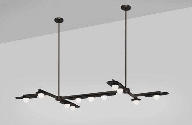 CTO Lighting Modulo - Grid 11 - DALI-B Chandelier antique bronze with smoked kiln glass and matt glass