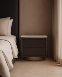 Coin Bedside Table - Smoke Oak & Marble - thumbnail 1