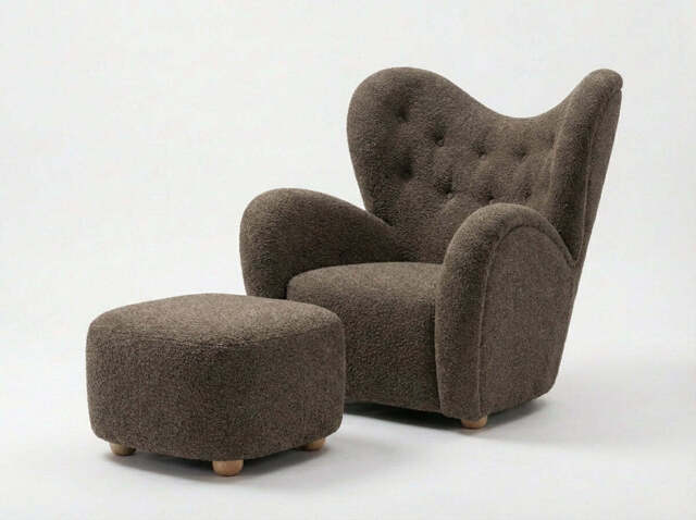 Araco Atelier Teddy Armchair Porcini with Footstool
