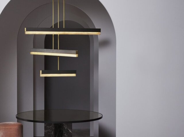 CTO Lighting Artes Collective 600, 900, 1200 Pendant Light antique bronze with antique bronze details and honed alabaster