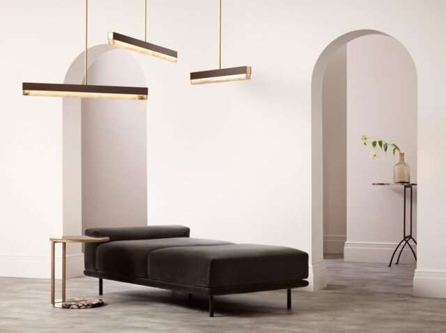 CTO Lighting Artes 900 Pendant Light antique bronze with antique bronze details and honed alabaster
