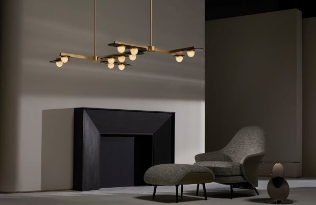 CTO Lighting Modulo - Grid 11 Chandelier antique bronze with smoked kiln glass and matt opal glass