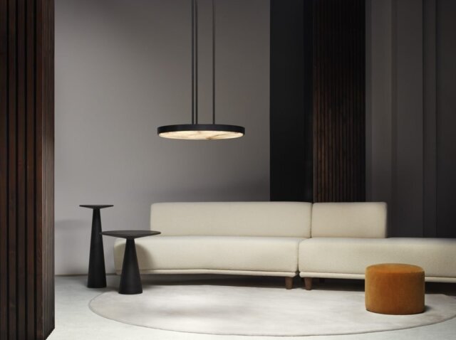 CTO Lighting Anvers Large Pendant Light antique bronze with honed alabaster