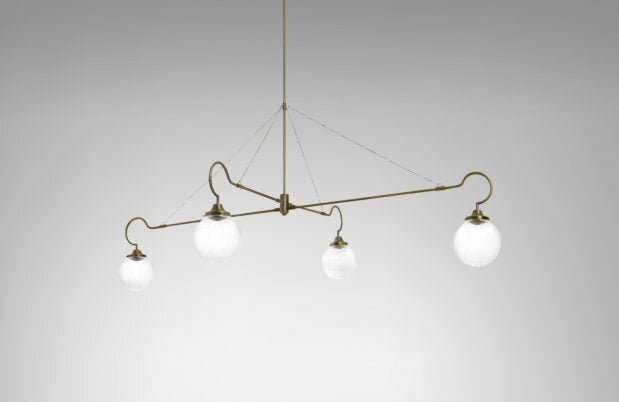 CTO Lighting Floren 4 Arm - DALI-A Pendant Light antique brass and ribbed glass
