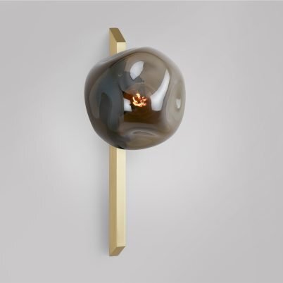CTO Lighting Gaia - Tall - Plate Wall Light satin brass with smoked hand formed glass