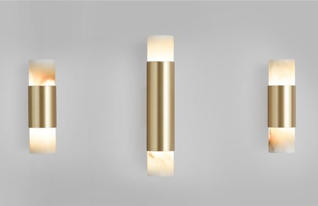 CTO Lighting Roma - Short - DALI-A Wall Light satin brass with honed alabaster