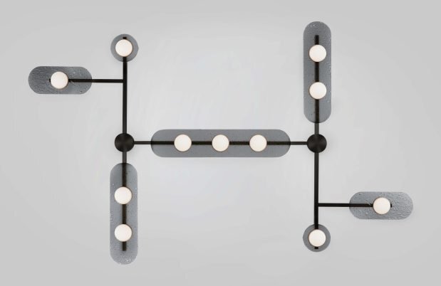 CTO Lighting Modulo - Grid 11 - DALI-A Chandelier antique bronze with smoked kiln glass and matt glass