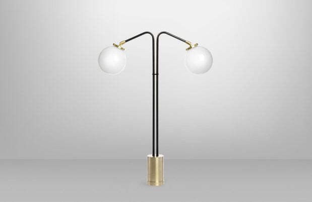 CTO Lighting Array Twin Table Lamp bronze with satin brass details and shiny opal glass - UK plug