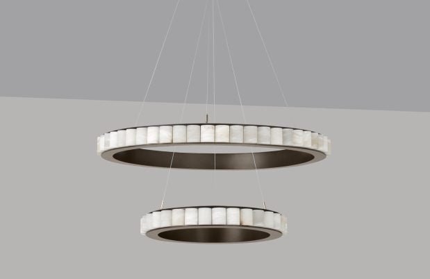 CTO Lighting Avalon Halo - Ceiling Mounting Plate Chandelier bronze finish with honed alabaster