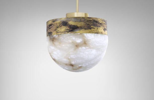 CTO Lighting Lucid 300 Pendant Light silvered oxidised brass with honed alabaster