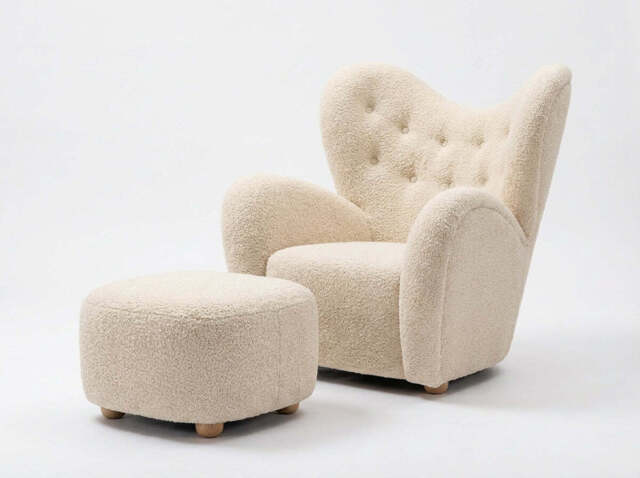 Araco Atelier Teddy Armchair Vanilla with Footstool