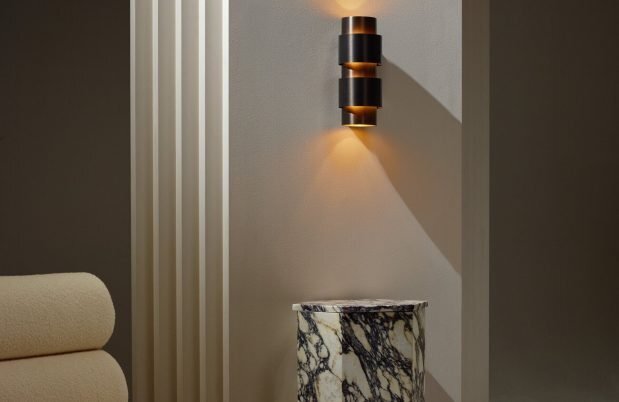 CTO Lighting Ring - Short - DALI-A Wall Light antique bronze with satin brass detail