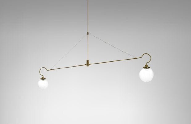 CTO Lighting Floren 2 Arm - DALI-B Pendant Light antique brass and ribbed glass