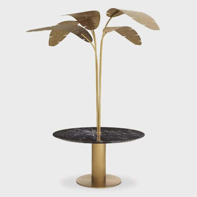 Philipp Plein Dining Table Palm Springs Faux Marble Brushed Brass Finish Black