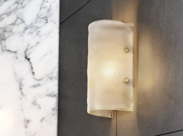 CTO Lighting Whistler - IP44 Wall Light fritted glass with satin brass details
