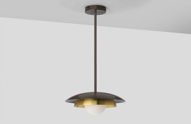 CTO Lighting Carapace - Rod - DALI-A Pendant Light bronze with shiny opal glass