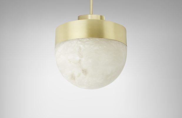 CTO Lighting Lucid 300 Pendant Light satin brass with honed alabaster