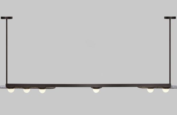 CTO Lighting Modulo - Horizontal - DALI-B Chandelier bronze with smoked kiln glass and matt glass