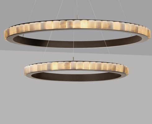 CTO Lighting Avalon Halo X-Large - Ceiling Mounting Plate - DALI-A Chandelier bronze with honed alabaster