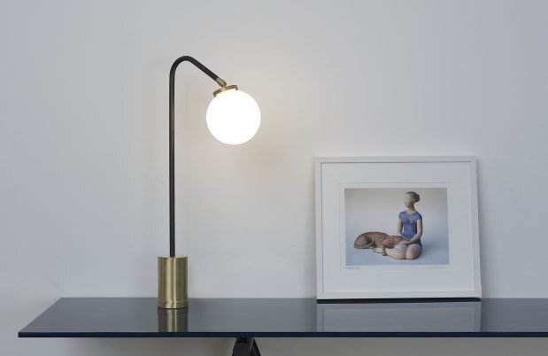 CTO Lighting Array Single Table Lamp bronze with satin brass details and shiny opal glass - UK plug